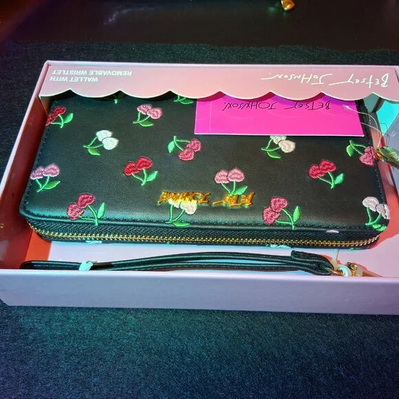 Betsey Johnson Cherry Embroidered Wallet NWT – Boxed Zip Around with Wristlet - Picture 3 of 7